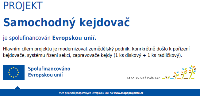 Projekt samochodný kejdovač spolufinancován EU